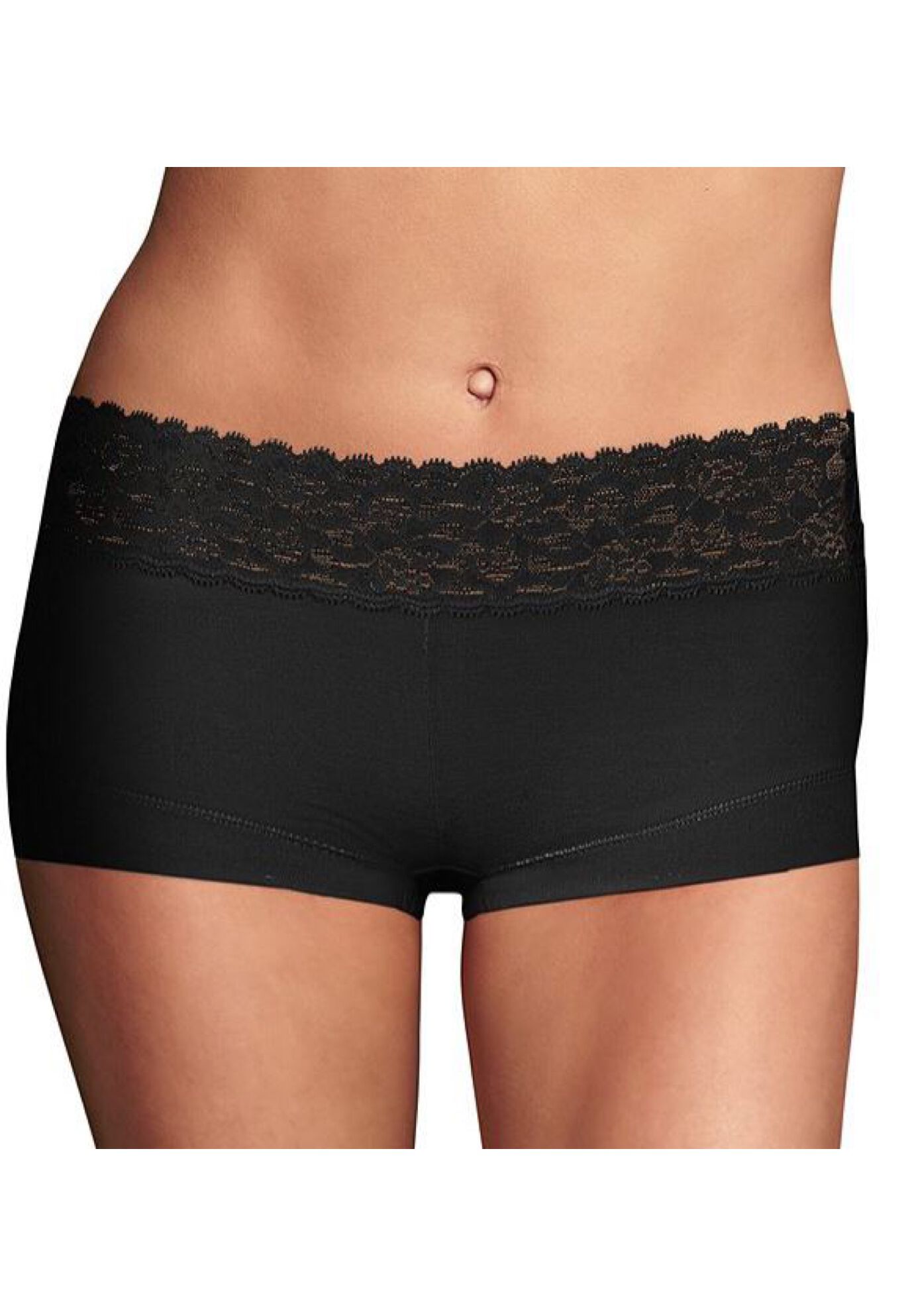 Cotton Dream&reg; Boyshort With Lace , BLACK, hi-res image number 0