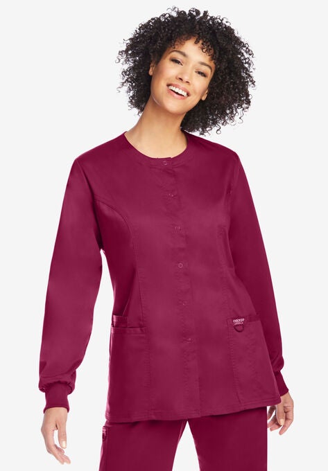 Modern Classic Snap Front Scrub Jacket, WINE, hi-res image number null