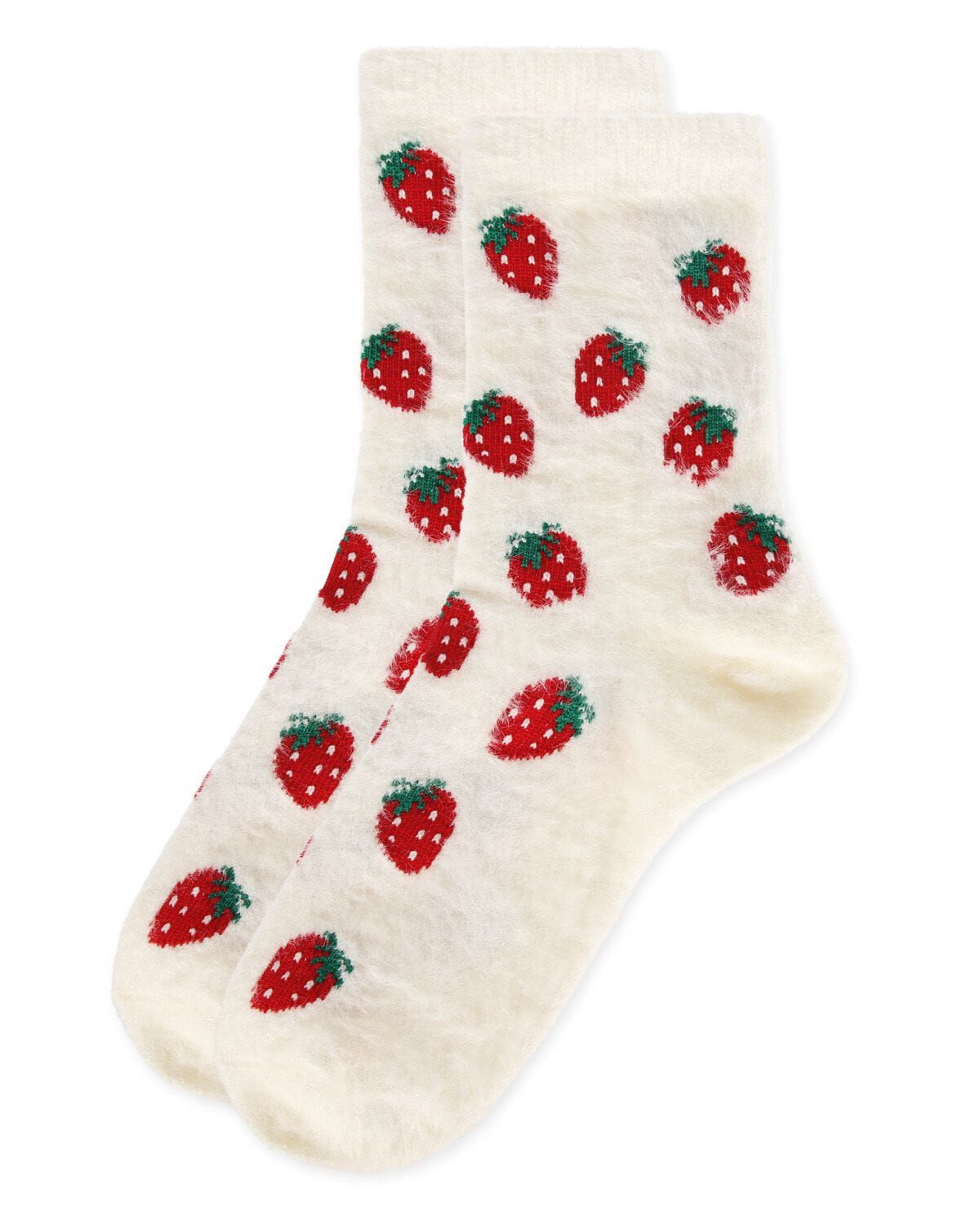 Women's Strawberries Cozy Crew Socks, WHITE, alternate image number 2