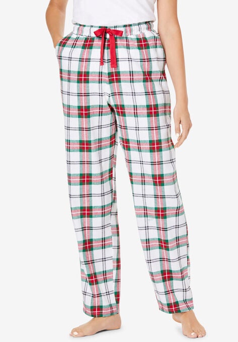 Cotton Flannel Pants , WHITE MISTLETOE PLAID, hi-res image number null