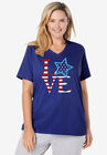 Cotton V-Neck PJ Top, EVENING BLUE LOVE STAR, hi-res image number null