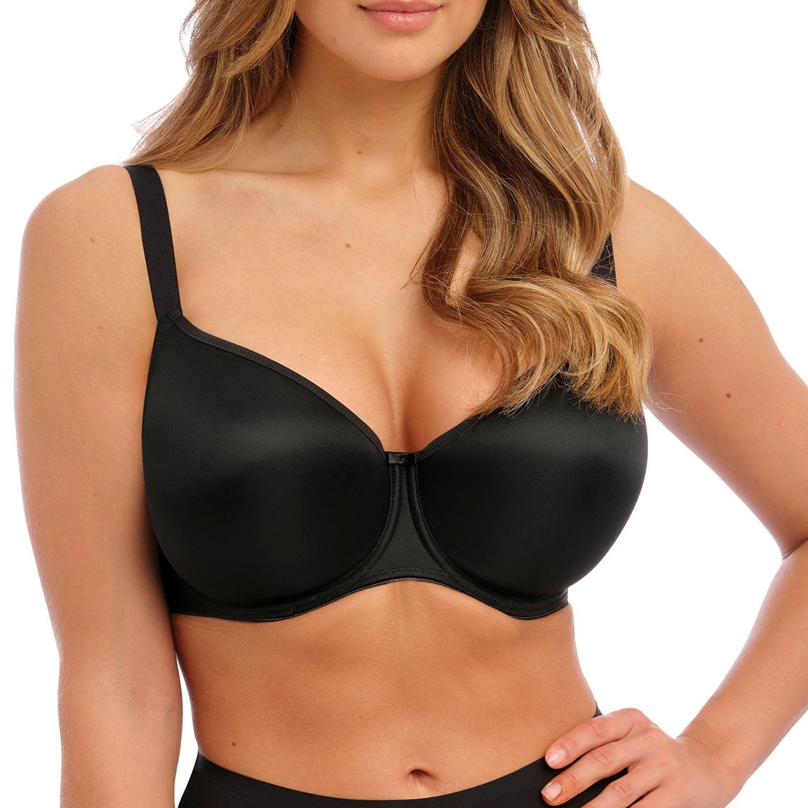 Smoothing Underwire Seamless Unlined Balcony Bra, BLACK, hi-res image number 0