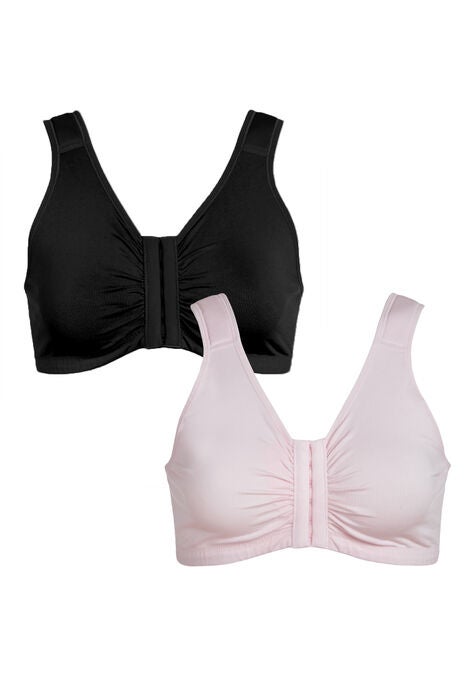 The Laurel - Seamless Comfort Front-Closure Bra 2-Pack, BLACK PINK, hi-res image number null