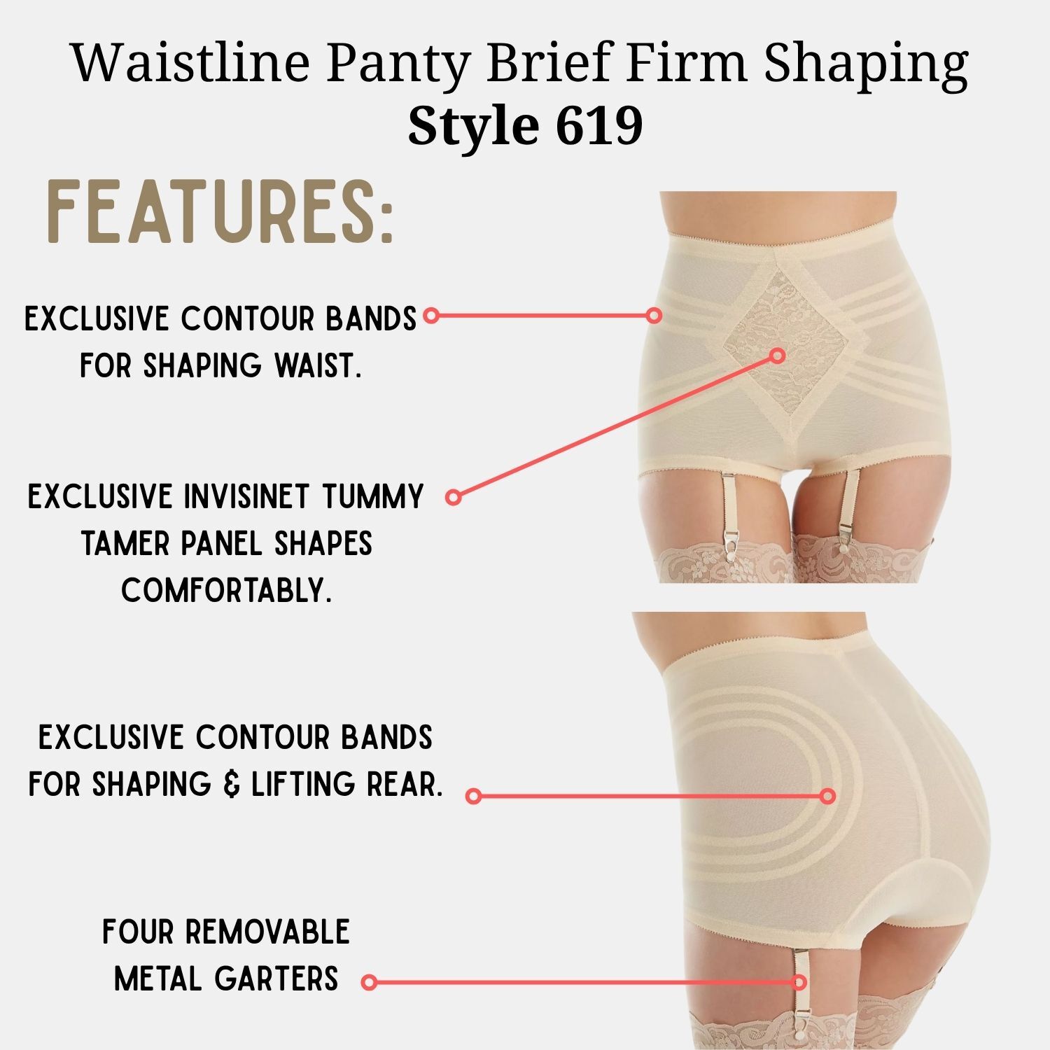 Firm Shaping Shapette Control Brief Panty with Contour Bands, BEIGE, alternate image number 3