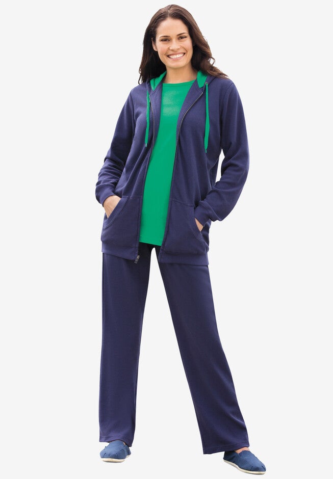 Contrast Tie Hoodie Set, NAVY TROPICAL EMERALD, hi-res image number null