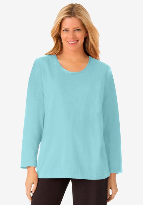 Satin trim sleep tee by Dreams & Co® , PALE OCEAN, hi-res image number null