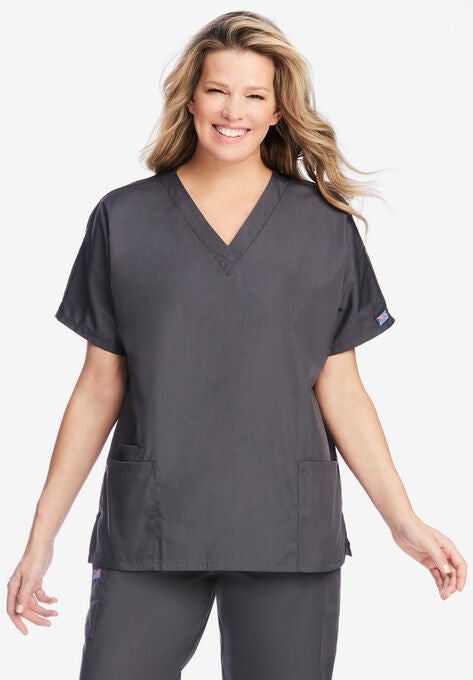 Traditional Classic V-Neck Scrub Top, PEWTER, hi-res image number null