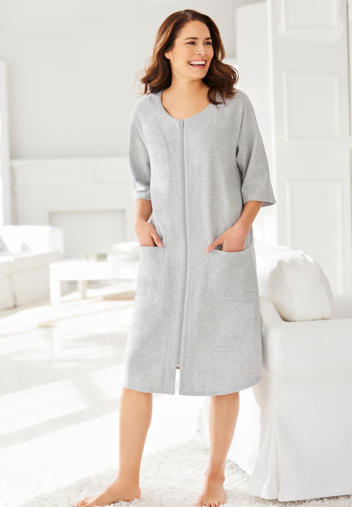 Short French Terry Zip-Front Robe, , alternate image number 3