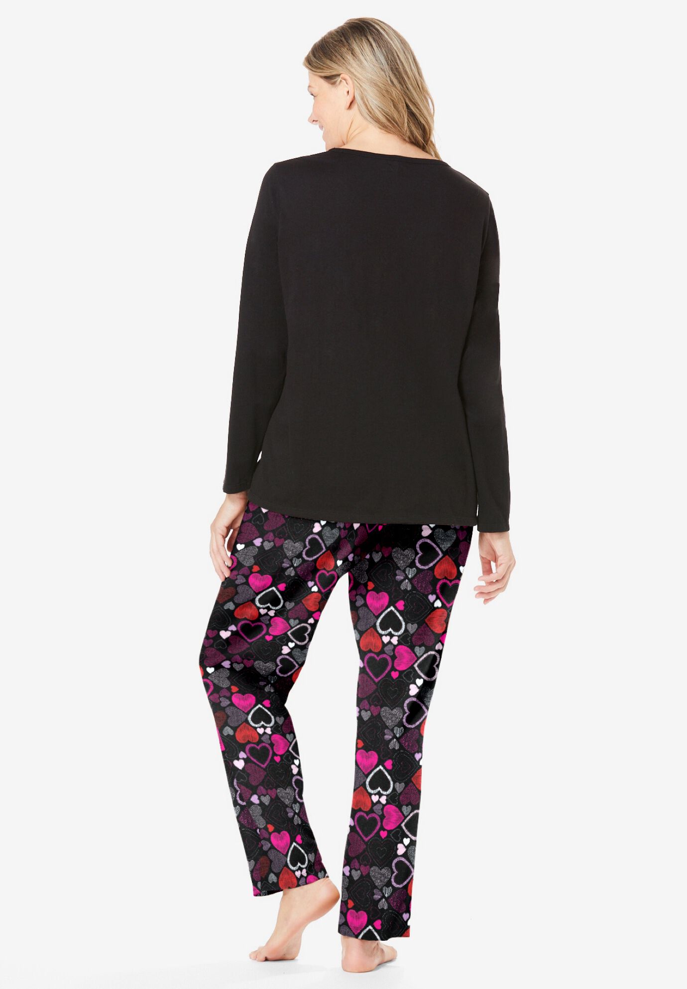 Long Sleeve Knit PJ Set, BLACK MULTI HEART, on-hover image number 1