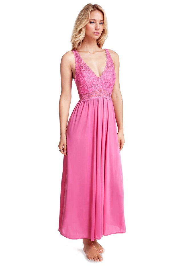 Women'S Classy Nylon Tricot Sleeveless Long With Stretchy Lace Night Gown, PERFUME ROSE, hi-res image number 0