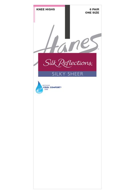 Silk Reflections Knee Highs, Reinforced Toe 6-Pack, BLACK, hi-res image number null