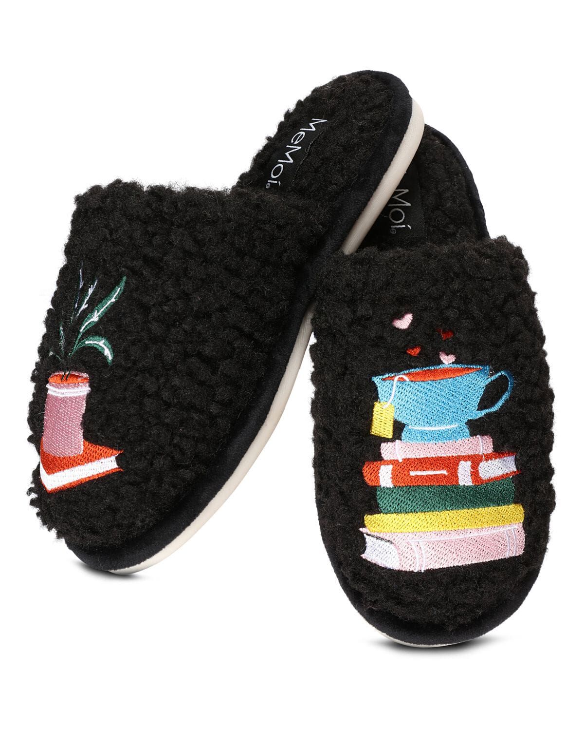 Women's Book Club Plush Slippers, BLACK, hi-res image number 0