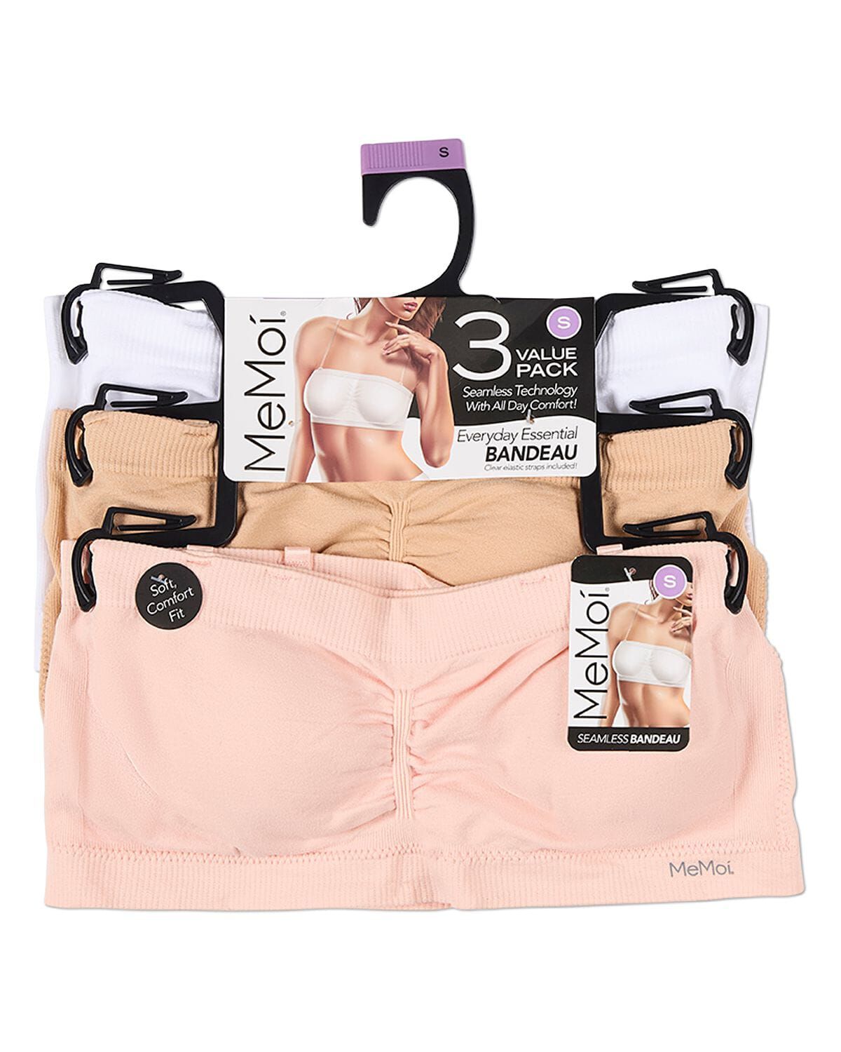 3 Pack Women's Seamless Bandeau Bras with Clear Elastic Straps, LIGHT BLUSH MULTI, alternate image number 1