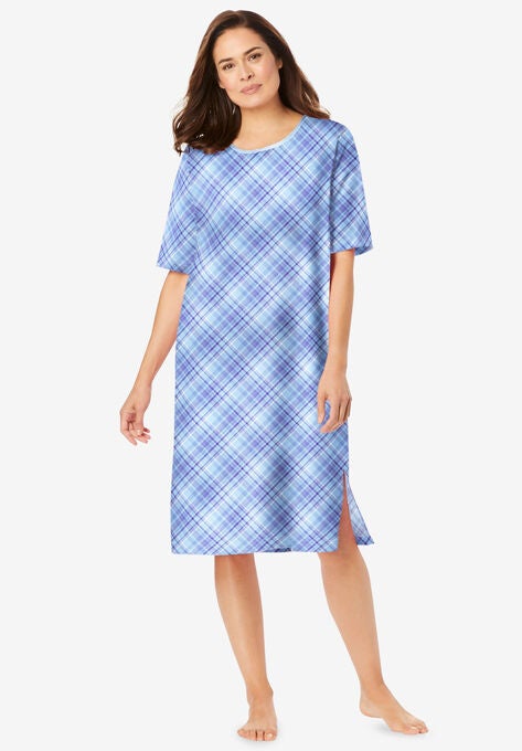 Short-Sleeve Sleepshirt, SKY BLUE BIAS PLAID, hi-res image number null