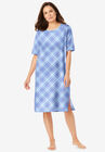 Short-Sleeve Sleepshirt, SKY BLUE BIAS PLAID, hi-res image number null