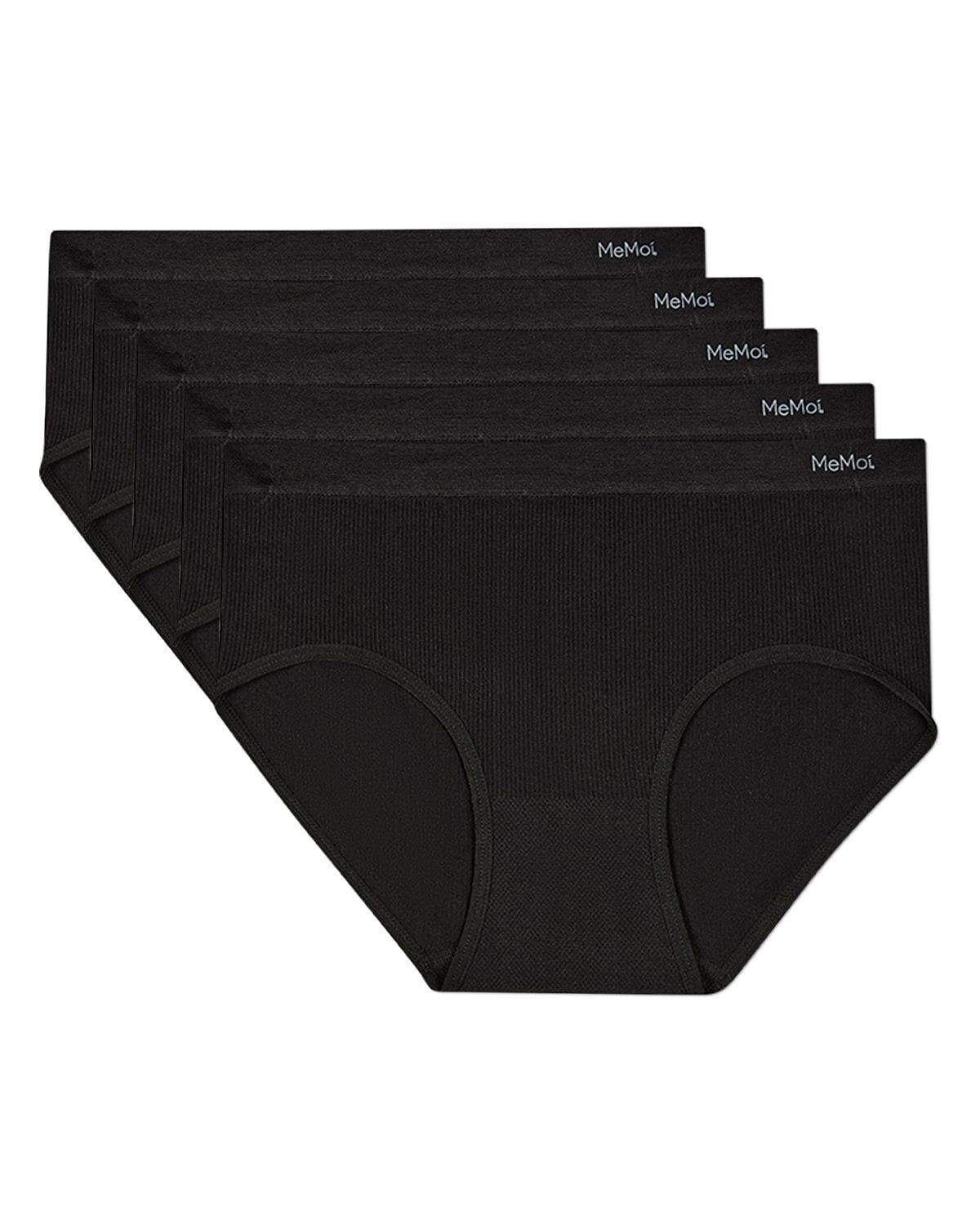 5 Pair Women's Seamless Pin-Rib Tag-Free Full-Coverage Brief Panties, BLACK, hi-res image number 0