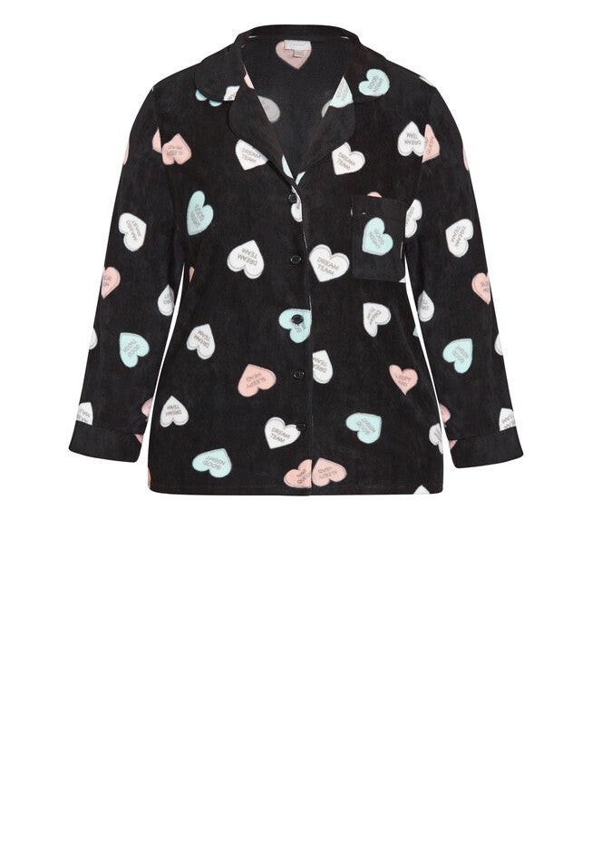 Button Up Fleece Top, HEART PRINT, alternate image number null