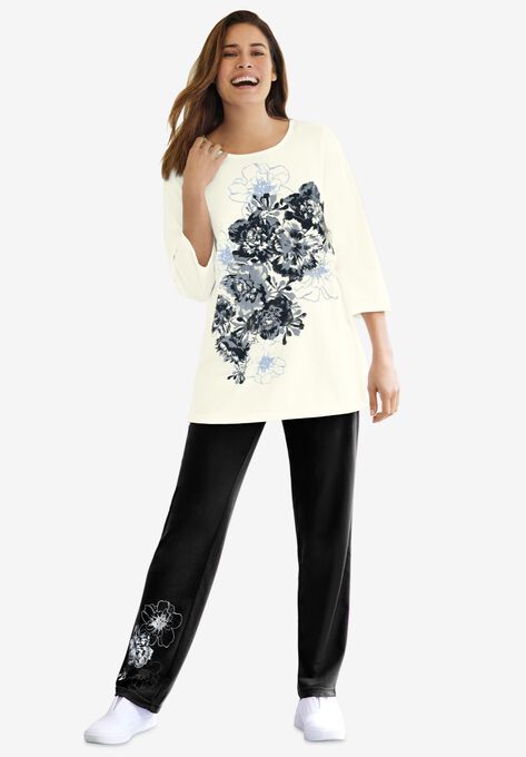 Floral Tee and Pant Set, BLACK FLORAL PLACEMENT, hi-res image number null