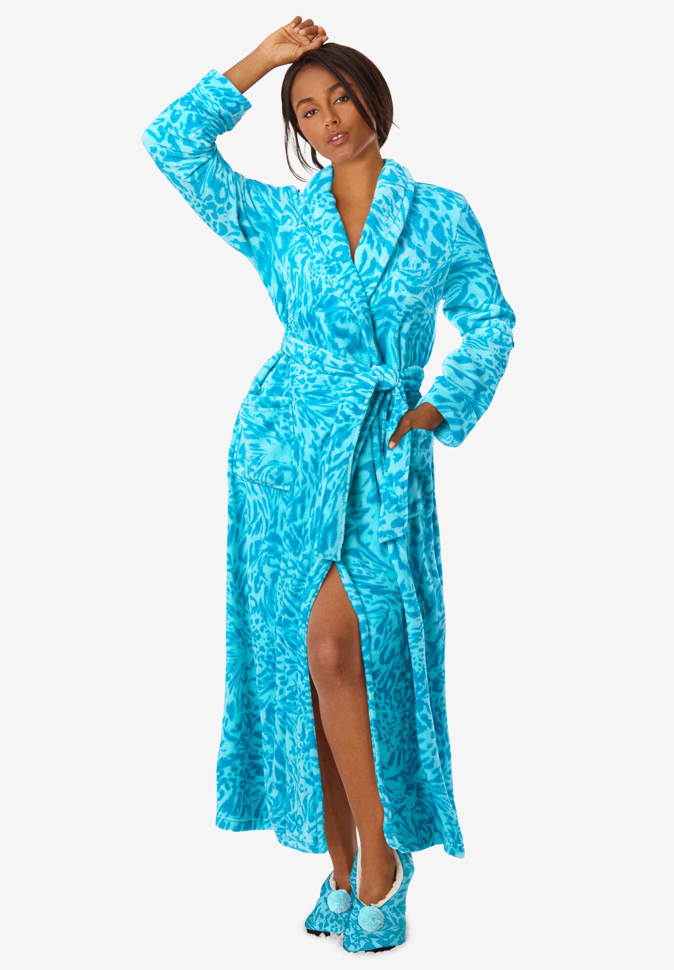 Matching Plush Wrap Robe & Slipper, Pale Ocean Animal, , hi-res image number 0