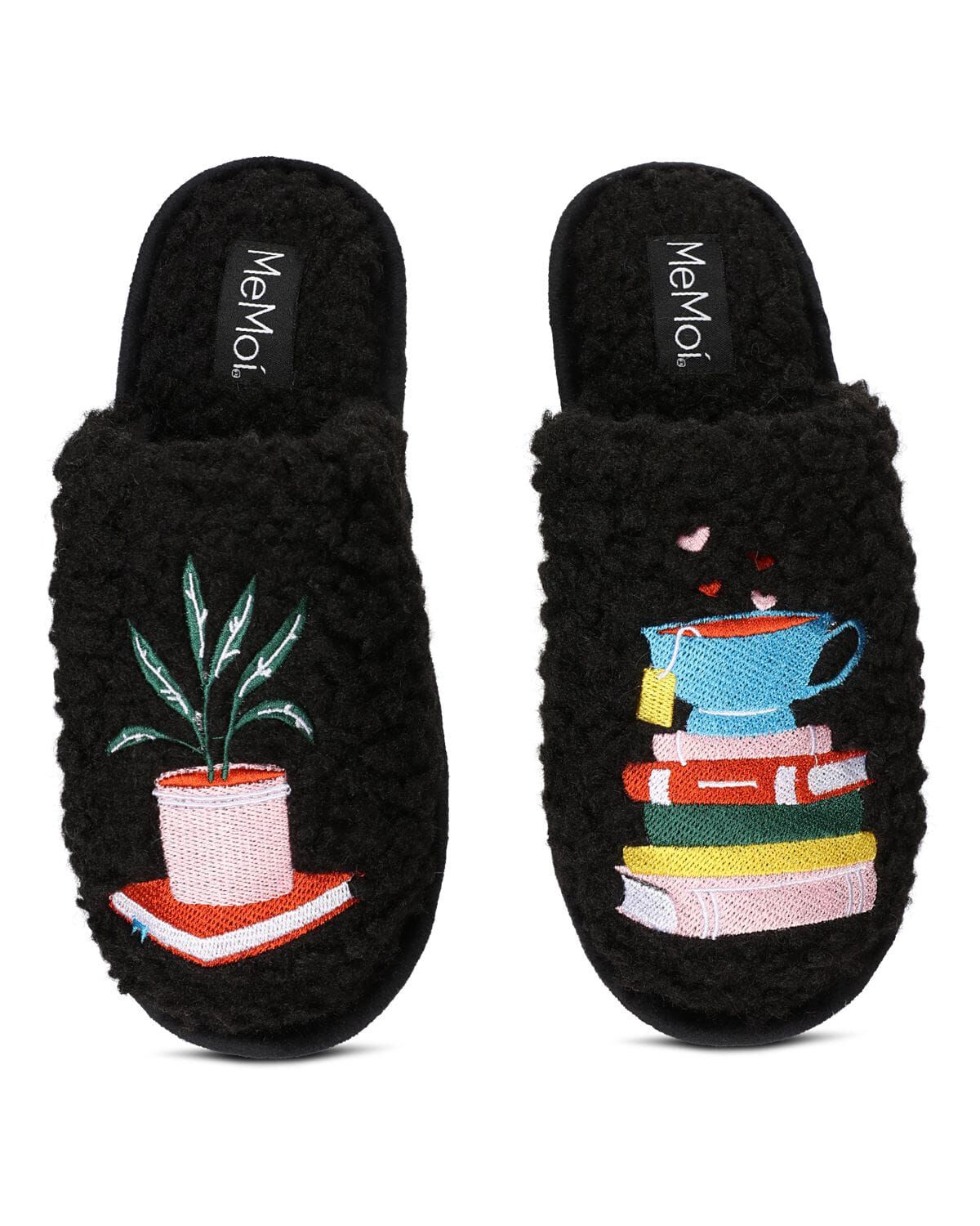 Women's Book Club Plush Slippers, BLACK, alternate image number 1