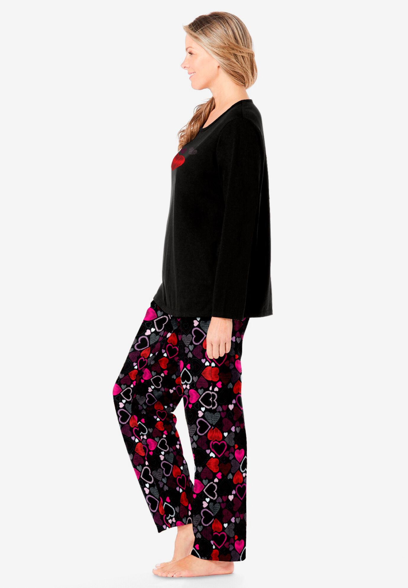 Long Sleeve Knit PJ Set, BLACK MULTI HEART, alternate image number 2