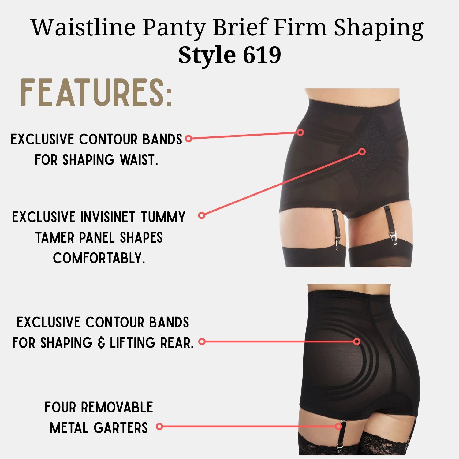Firm Shaping Shapette Control Brief Panty with Contour Bands, BLACK, alternate image number 3