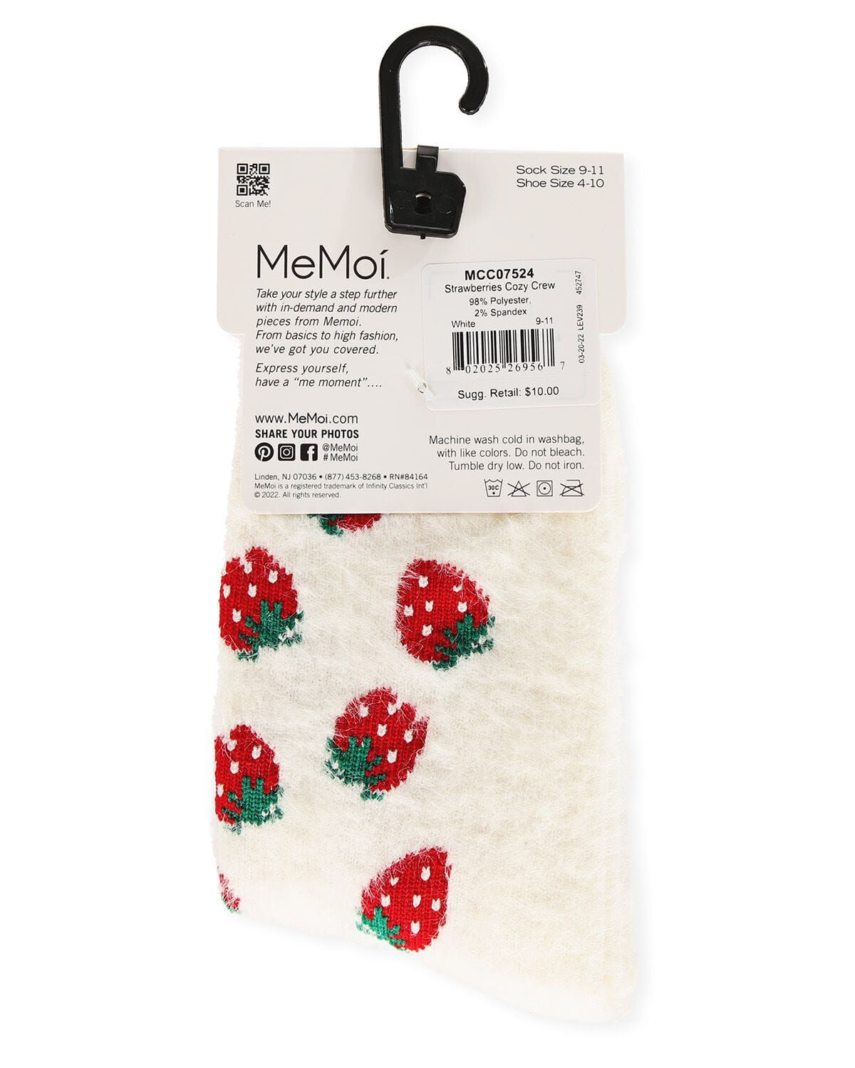 Women's Strawberries Cozy Crew Socks, WHITE, alternate image number 4