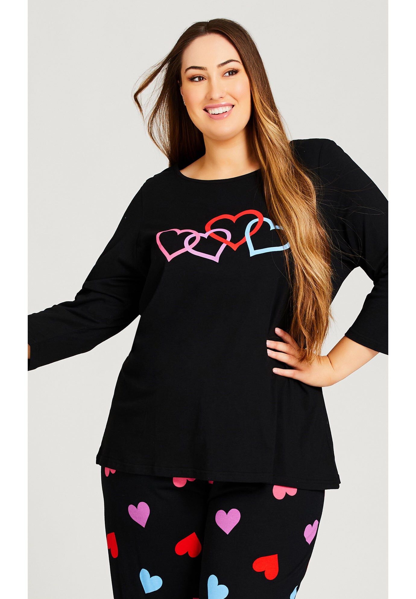 Heart Print Top, BLACK, hi-res image number 0