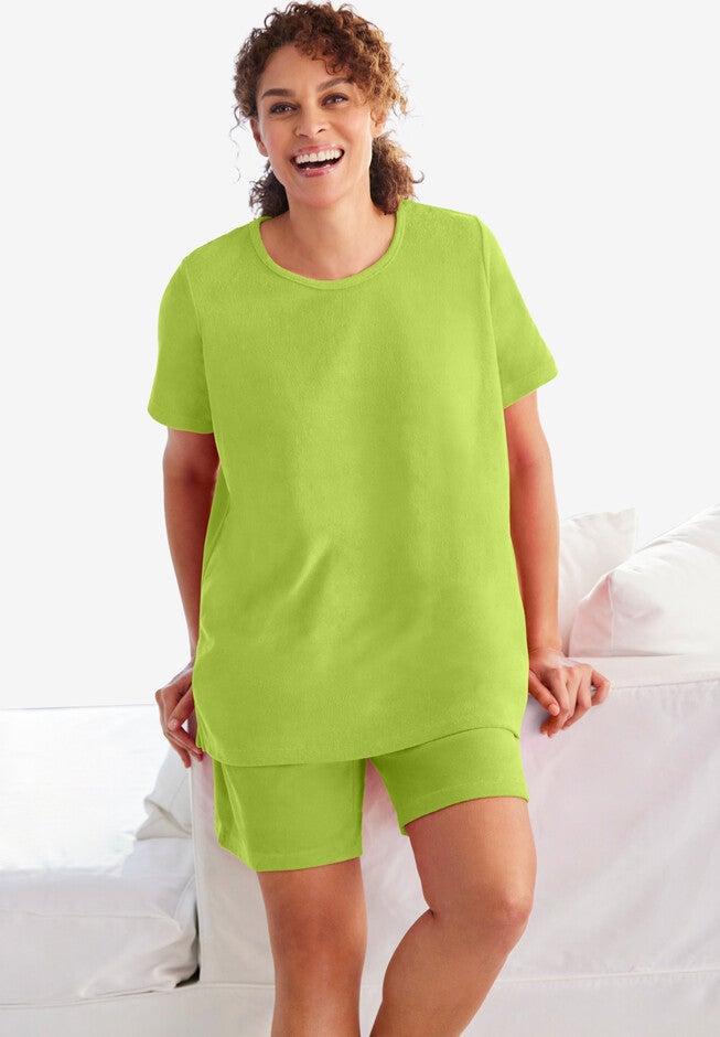 Two-Piece French Terry Sleep Set, DARK LIME, hi-res image number null