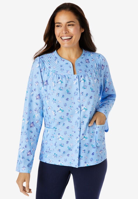 Waffle Knit Short Robe, SKY BLUE ROSES, hi-res image number null