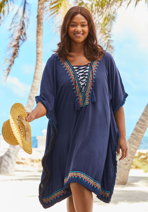 Lace-Up Caftan Cover Up , NAVY, hi-res image number null