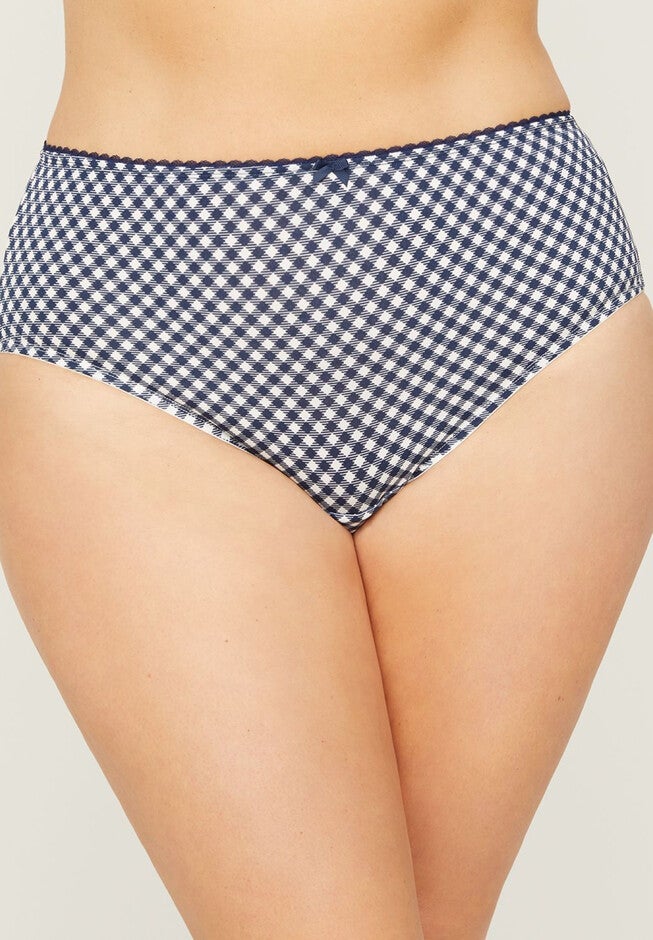 Microfiber Hi-Cut Brief Panty, MARINER NAVY GINGHAM, hi-res image number null