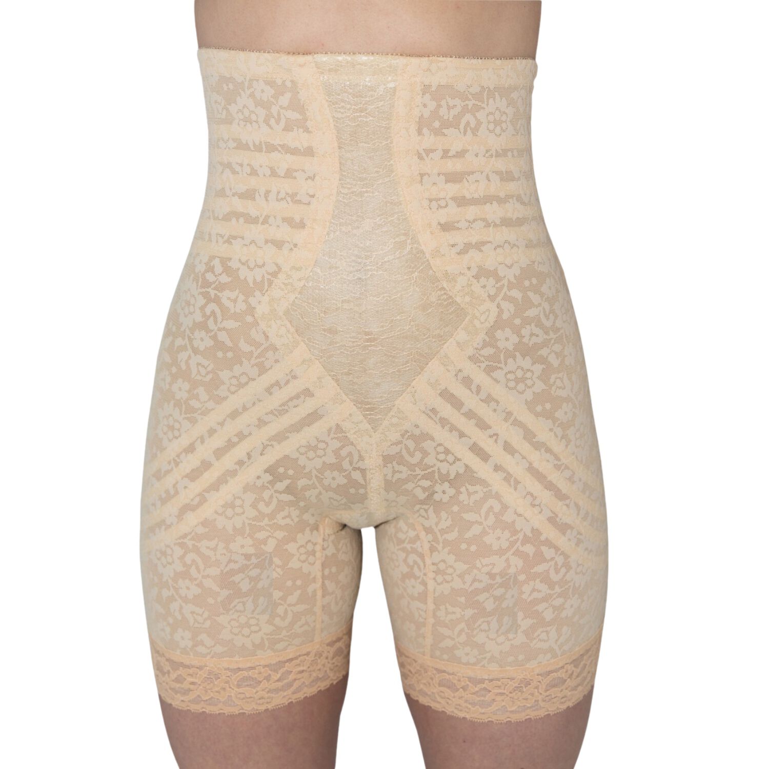 No Roll High Waist Lace Thigh Slimmer with Extra Firm Support, BEIGE, hi-res image number 0