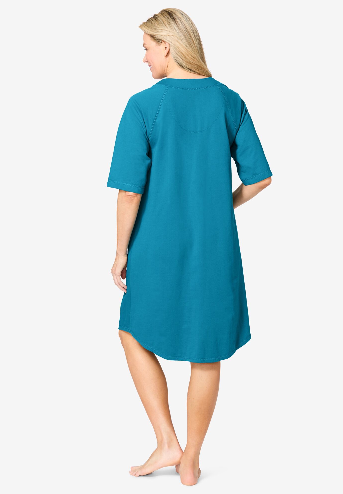 Short French Terry Zip-Front Robe, DEEP TEAL, on-hover image number 1