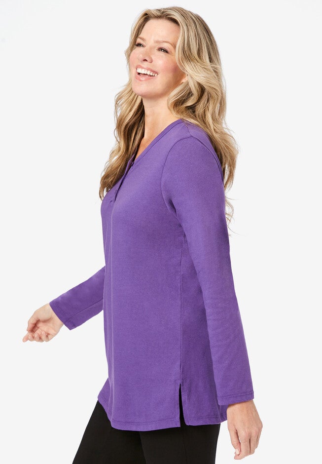 Long Sleeve Henley Sleepshirt, , alternate image number null
