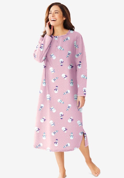 Long-Sleeve Henley Print Sleepshirt , PRETTY VIOLET SNOWMAN, hi-res image number null