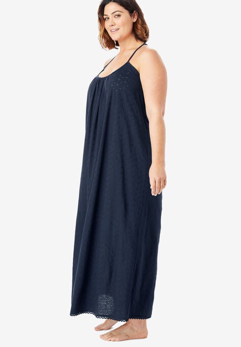 Breezy Eyelet Knit Long Nightgown, , alternate image number null