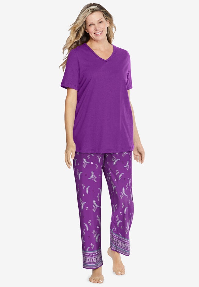 Short-Sleeve Knit Lounge Set, FRESH BERRY PAISLEY, hi-res image number null