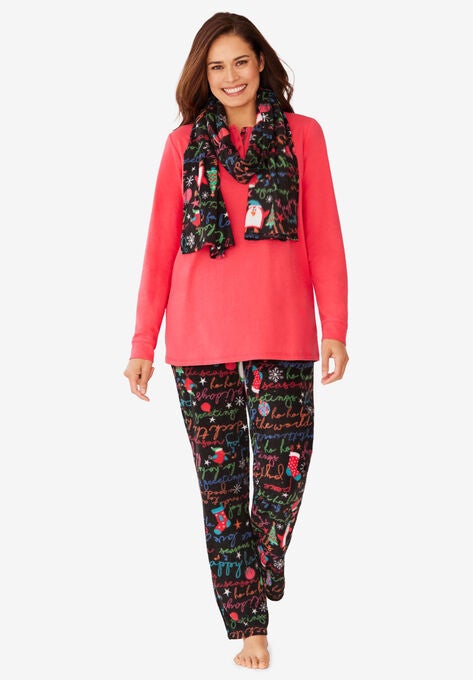 Pajama Set with Coordinating Scarf, BLACK SEASON'S GREETINGS, hi-res image number null