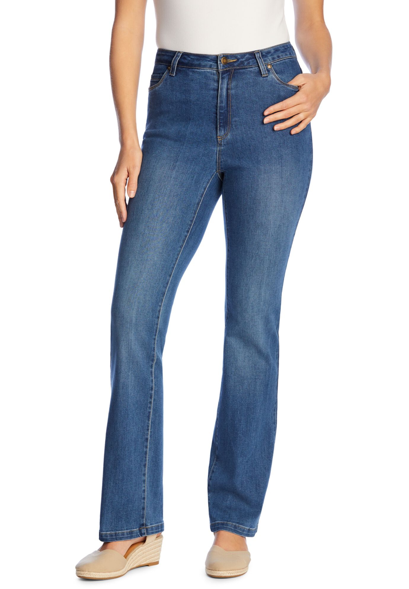 Bootcut Stretch Comfort Denim Five-Pocket Jeans, , alternate image number 3