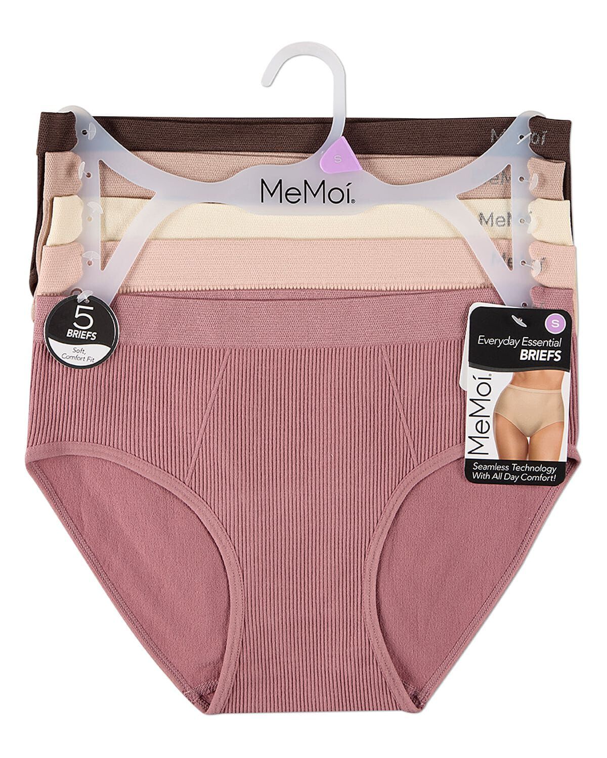 5 Pair Women's Seamless Ribbed No-Show Tag-Free Briefs, DUSTY COLOR MULTI, alternate image number 1