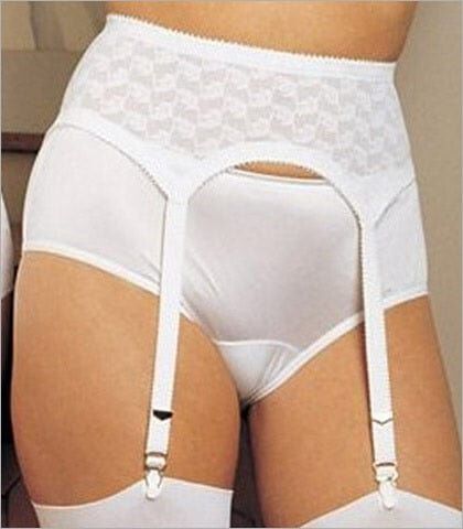 Lace Garter Belt with 4 straps, WHITE, hi-res image number 0