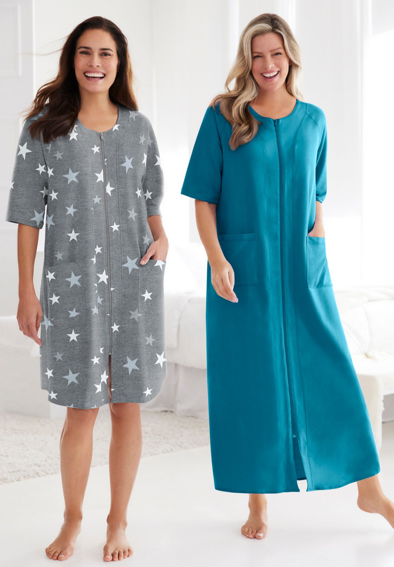 Short French Terry Zip-Front Robe, , alternate image number 4