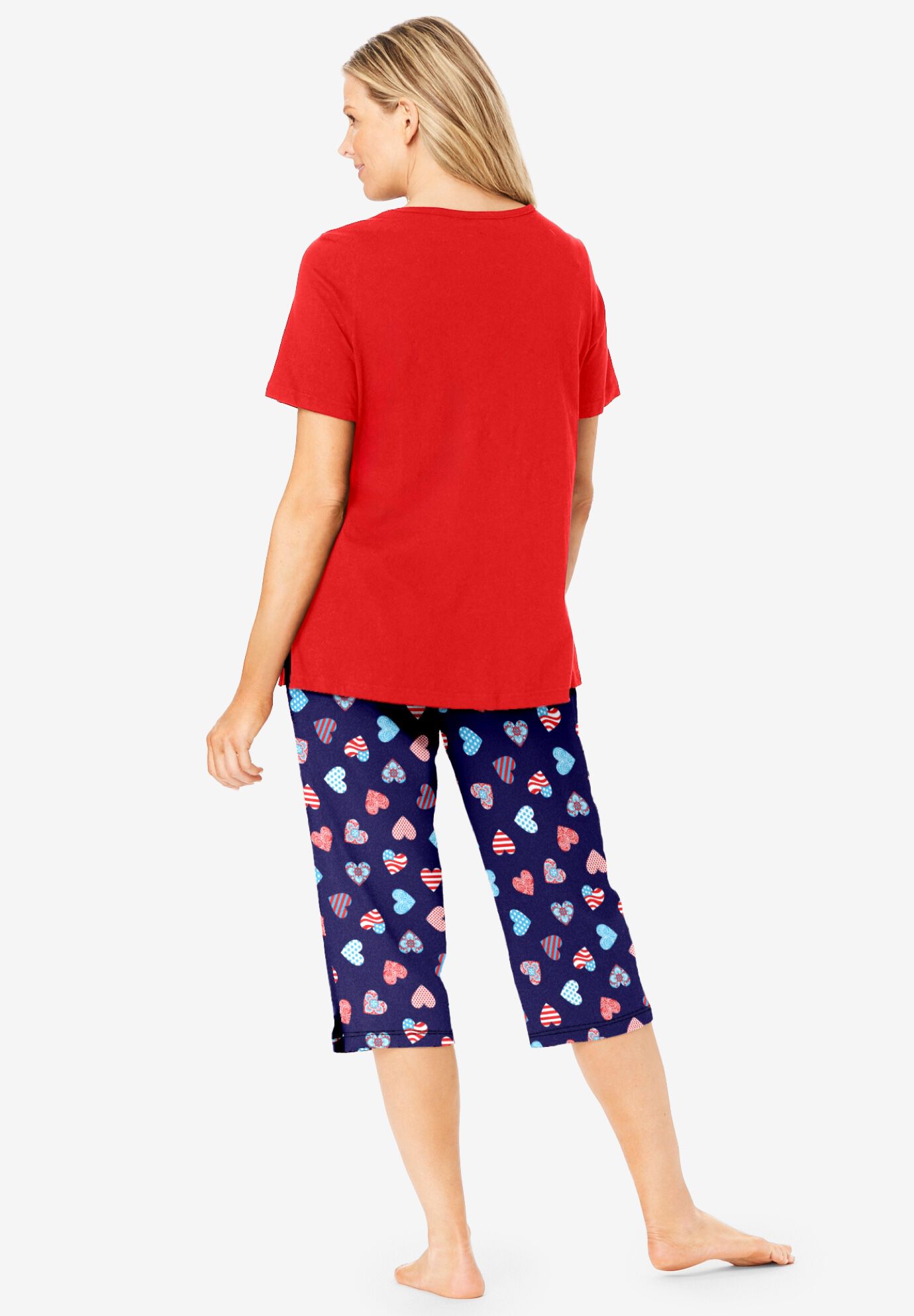 2-Piece Capri Cotton PJ Set, NAVY AMERICANA HEART, on-hover image number 1