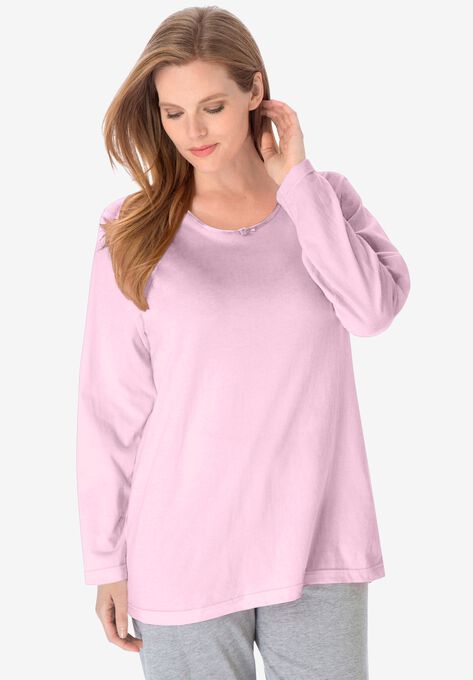 Satin trim sleep tee by Dreams & Co® , PINK SOLID, hi-res image number null