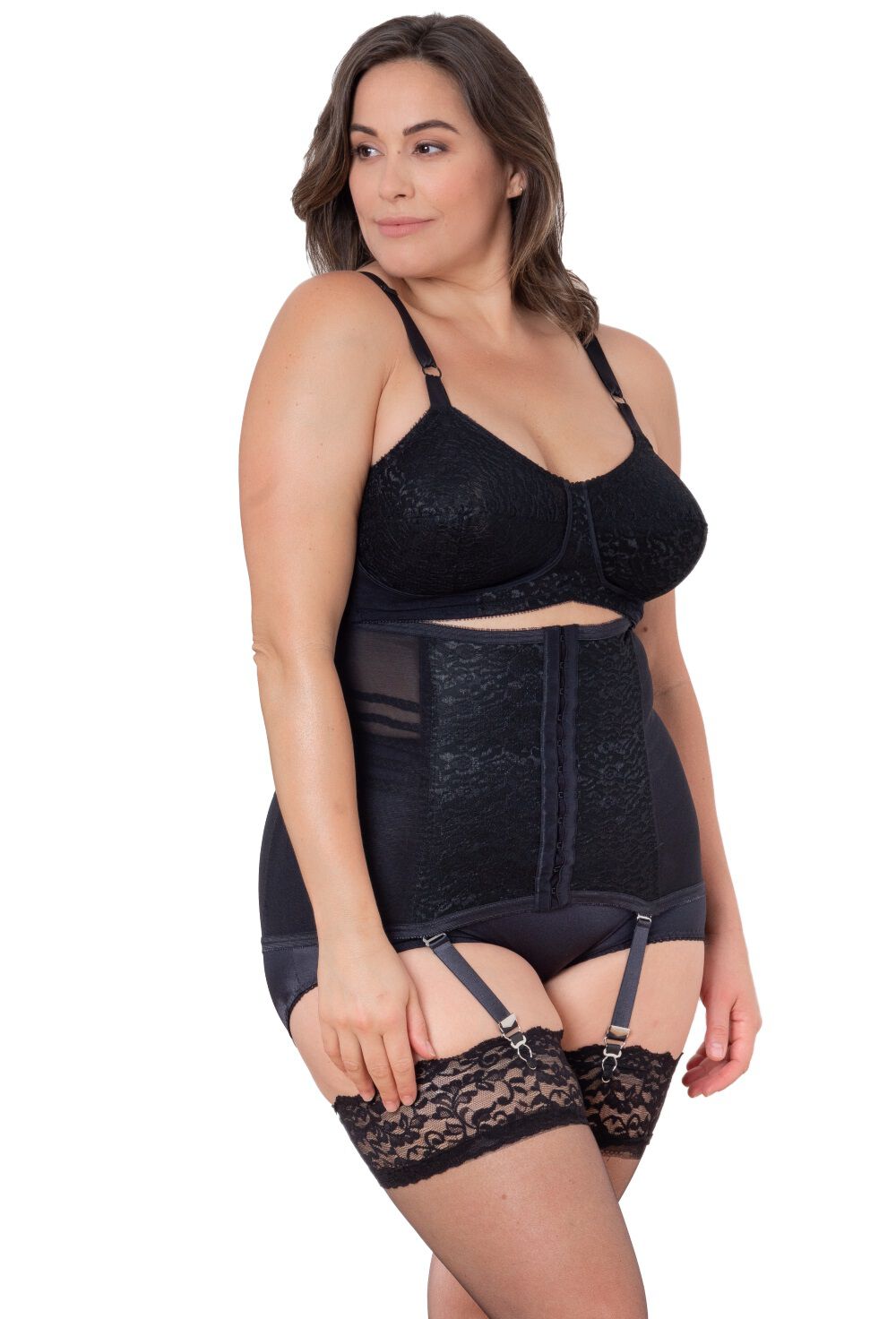 Firm Shaping Waist Trainer with removable garters., BLACK, alternate image number 2