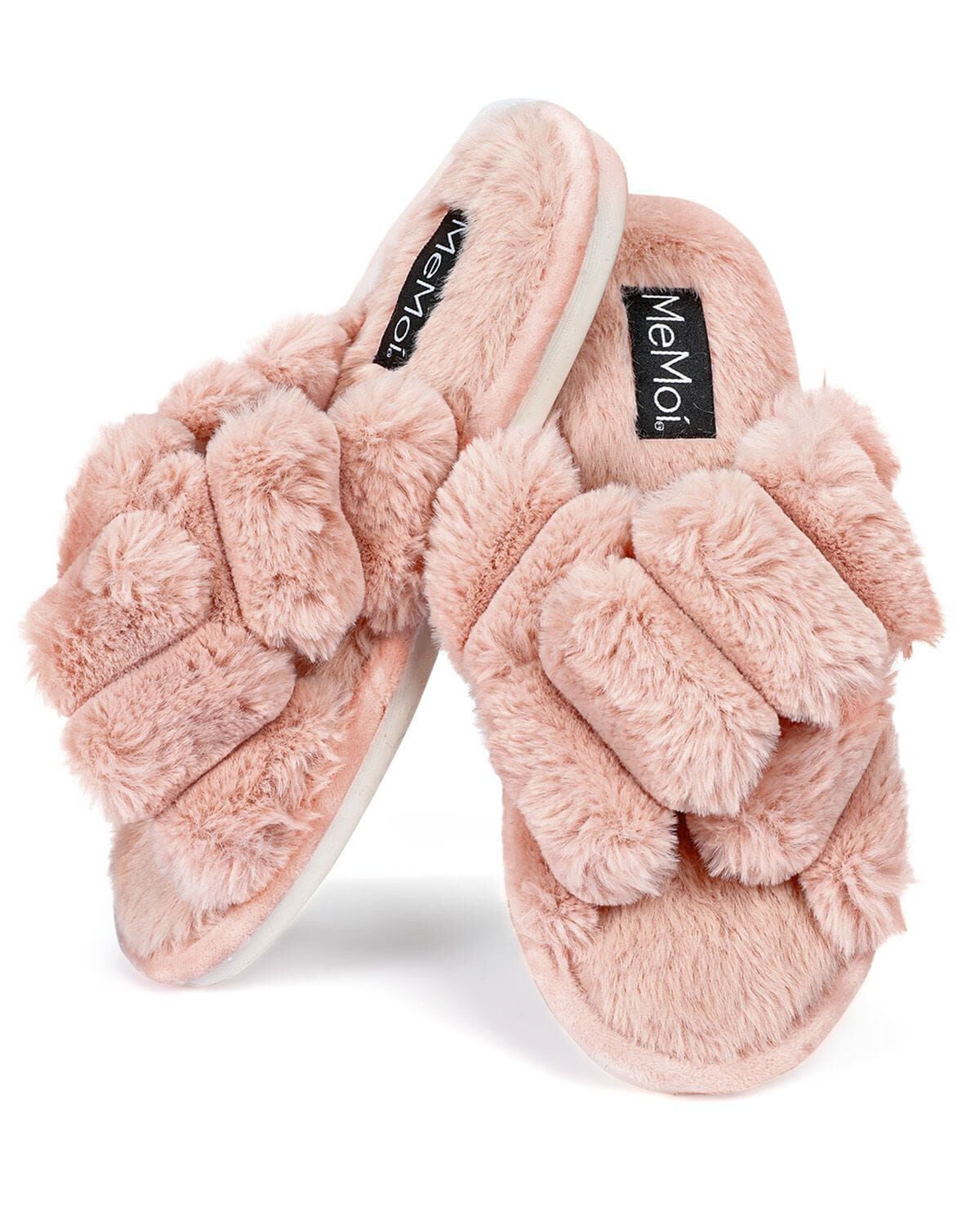 Women's Double Cross Plush Slippers, DUSTY ROSE, hi-res image number 0