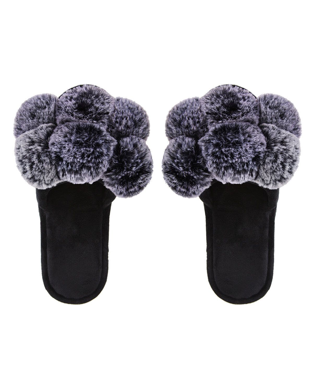 Women's Luxe Pom-Pom Memory Foam Plush Slippers, BLACK, alternate image number 1