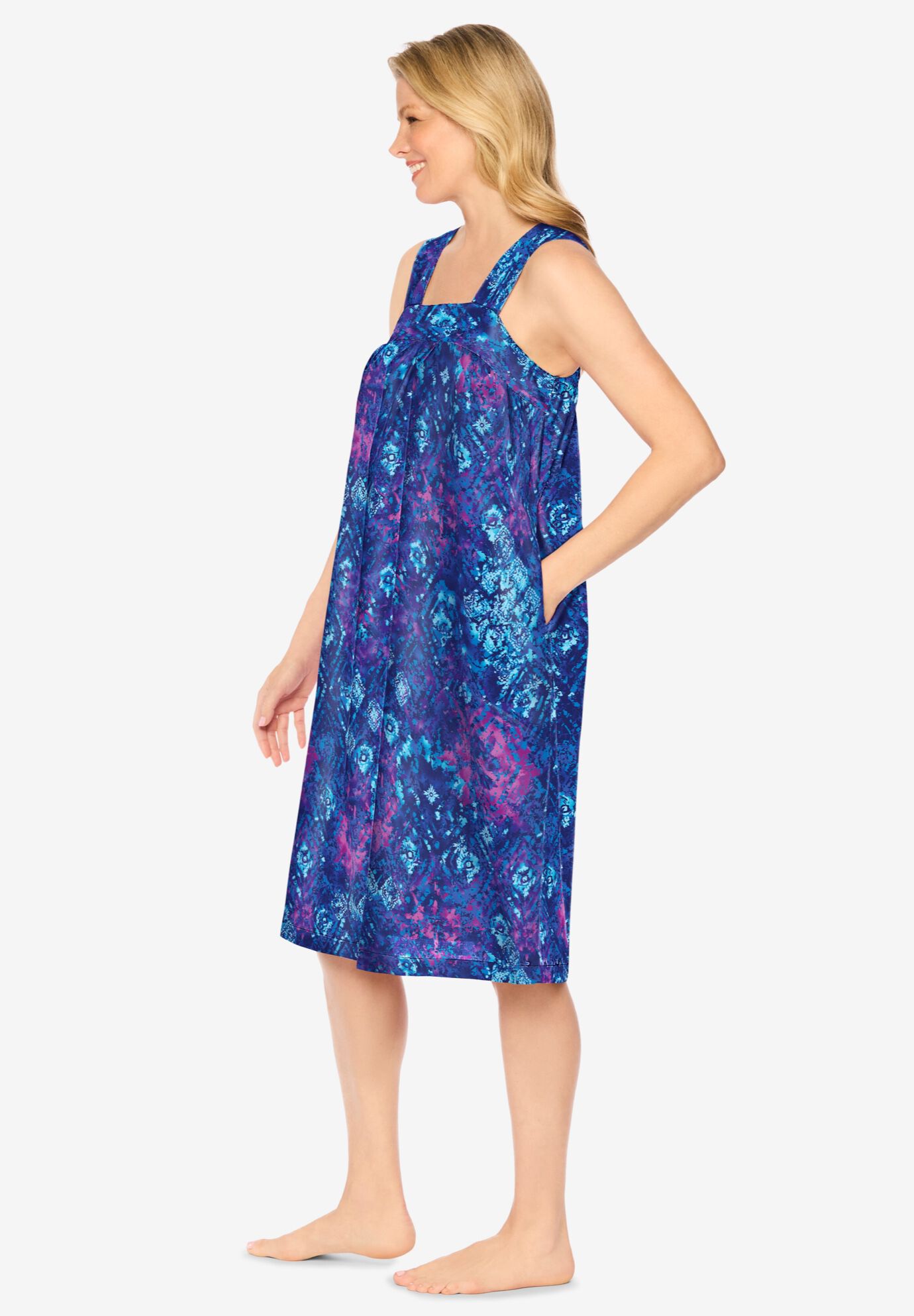 Print Sleeveless Square Neck Lounger, EVENING BLUE TIE DYE, alternate image number 2