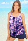 Longer-Length Tiered-Ruffle Tankini Top, PURPLE TIE DYE, hi-res image number null
